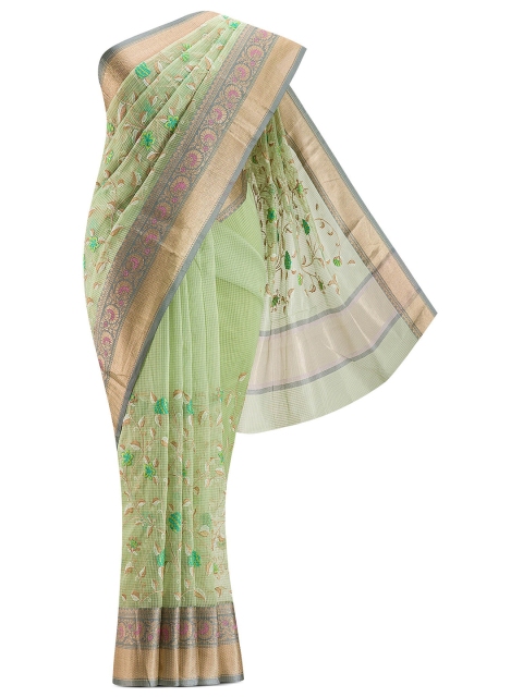 

Nalli Next Green & Pink Woven Design Embroidered Silk Cotton Saree