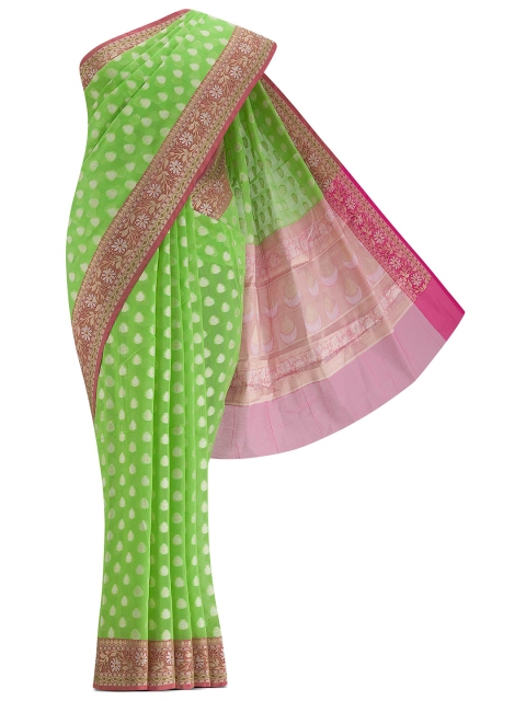 

Nalli Next Green & Pink Woven Design Zari Silk Cotton Banarasi Saree