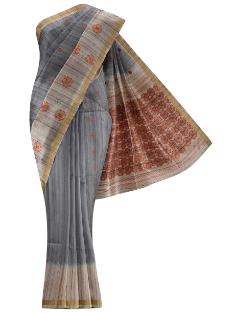 

Nalli Next Women Grey & Red Woven Design Zari Silk Blend Tussar Saree