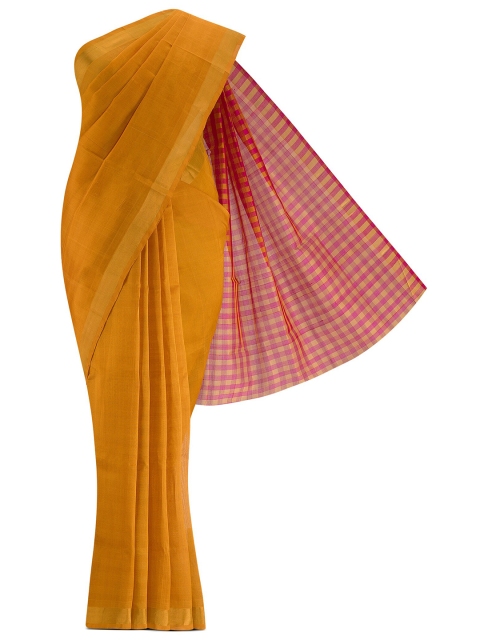 

Nalli Next Women Yellow Solid Checked Pallu Zari Silk Cotton Saree
