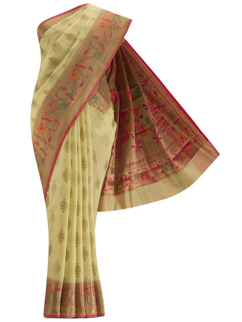 

Nalli Next Yellow & Red Woven Design Zari Silk Cotton Banarasi Saree