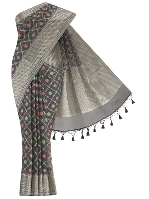 

Nalli Next Charcoal & Pink Floral Zari Saree