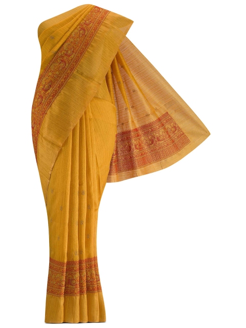 

Nalli Next Yellow & Red Ethnic Motifs Silk Blend Tussar Saree