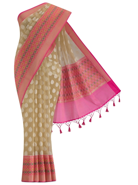 

Nalli Next Tan & Pink Woven Design Zari Saree