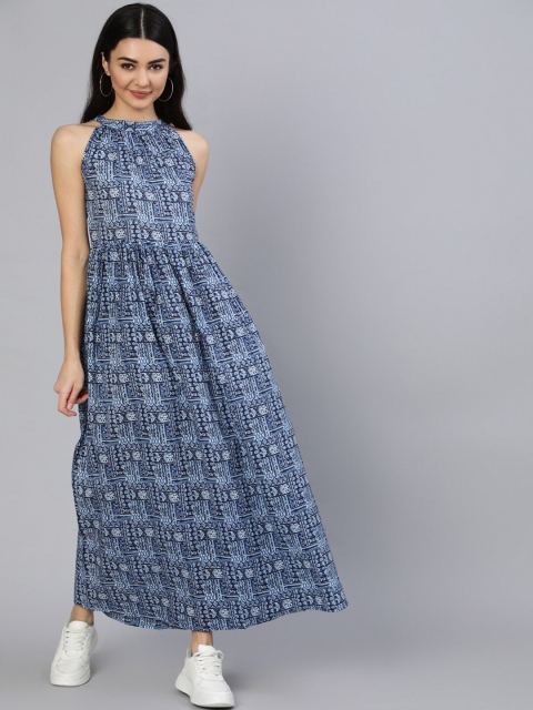 

Nayo Blue Floral Crepe Maxi Dress
