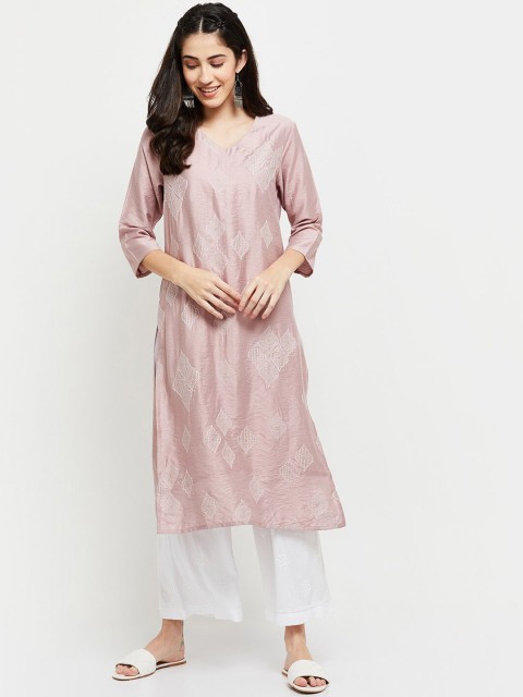 

max Women Mauve Ethnic Motifs Flared Sleeves Thread Work Kurta