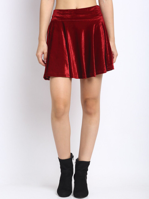 

NEUDIS Women Burgundy Coloured Solid Mini Skirts