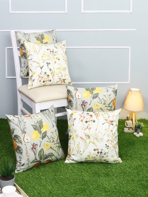 

Just Home Grey & Yellow Set of 5 Floral Square Cushion Covers