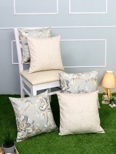 

Just Home Grey & Brown Set of 5 Floral Square Cushion Covers