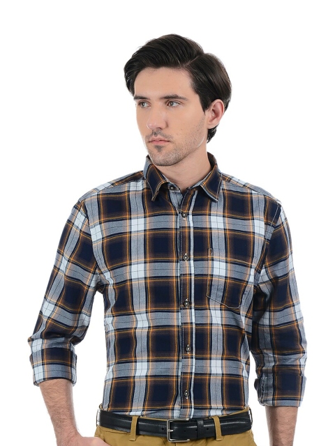 

LONDON FOG Men Navy Blue Comfort Tartan Checks Casual Shirt