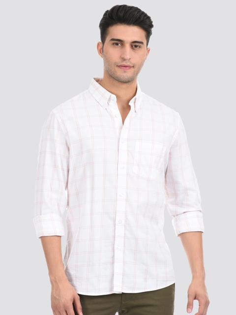 

LONDON FOG Men Pink & White Comfort Windowpane Checks Checked Casual Shirt