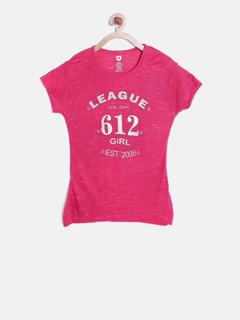 

612 league Girls Pink Printed Top