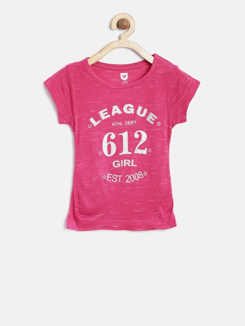 

612 league Girls Pink Printed Round Neck T-shirt