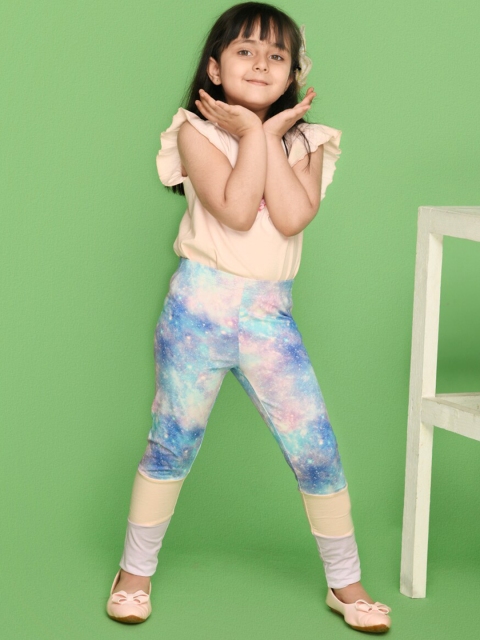 

SPUNKIES Girls Blue & Peach Coloured Printed Organic Cotton Ankle-Length Leggings