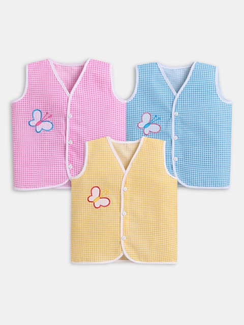 

Hopscotch Kids Pack Of 3 Checked V-Neck T-shirts, Pink