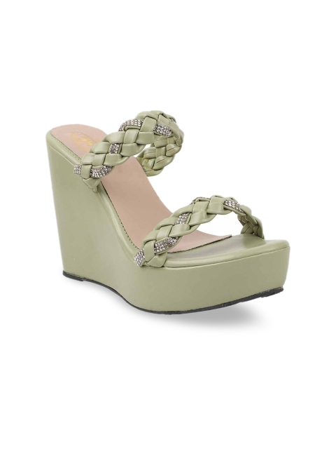 

Stylestry Green Braided Wedge Sandals