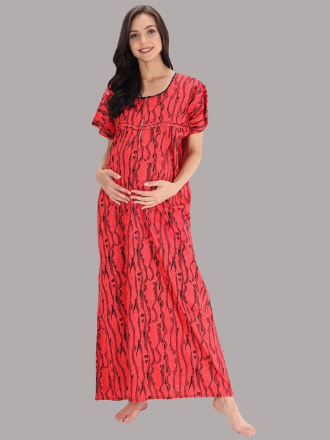

Shararat Women Red Printed Maxi Nightdress