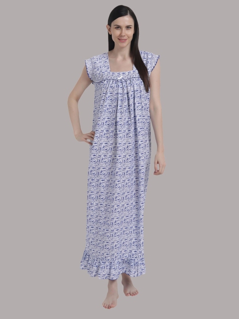 

Shararat Women's Blue Printed Maxi Nightdress
