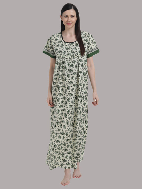 

Shararat Women Green Printed Pure Cotton Maxi Nightdress