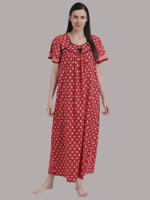 

Shararat Women Red Printed Cotton Maxi Nightdress