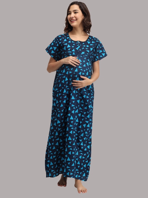 

Shararat Women Blue Printed Maxi Nightdress