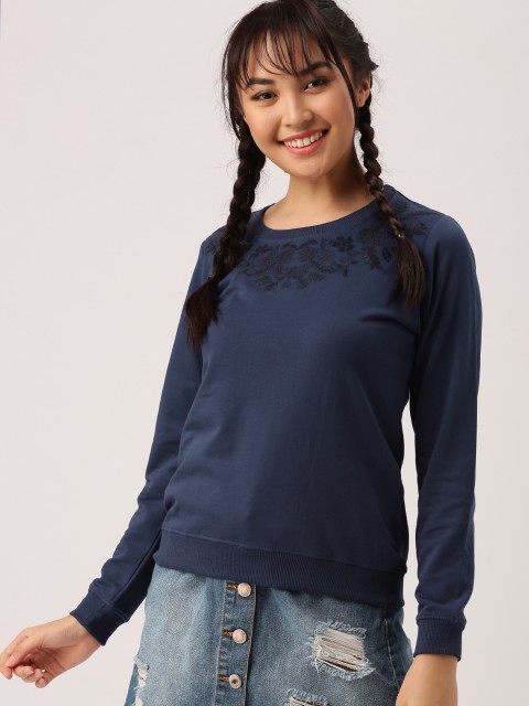 

DressBerry Women Blue Embroidered Sweatshirt