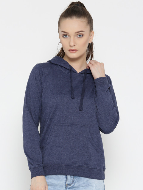 

DressBerry Women Blue Solid Hooded Sweatshirt
