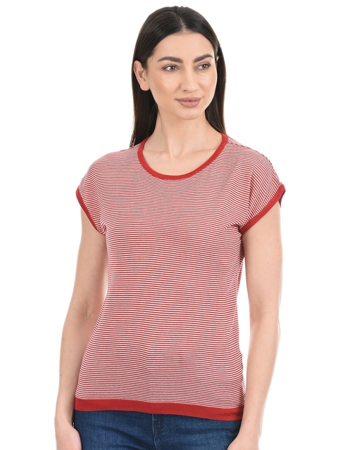 

PORTOBELLO Women Red & White Striped Extended Sleeves T-shirt