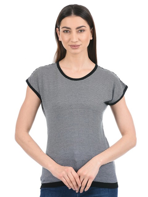 

PORTOBELLO Women Black Striped T-shirt