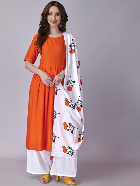 

Fashion FRICKS Women Orange Floral Kurta with Palazzos & With Dupatta