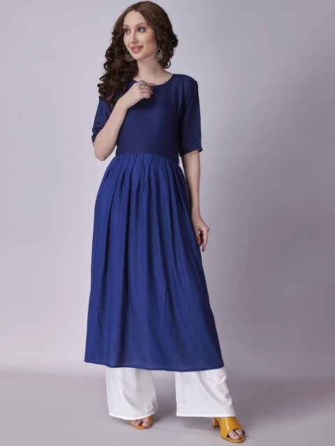 

Fashion FRICKS Women Navy Blue Empire Kurta with Palazzos & With Dupatta