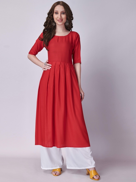 

Fashion FRICKS Women Red Kurti with Palazzos & With Dupatta