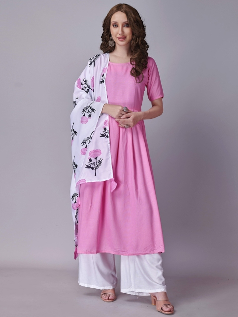 

Fashion FRICKS Women Pink Embroidered Layered Kurti with Sharara