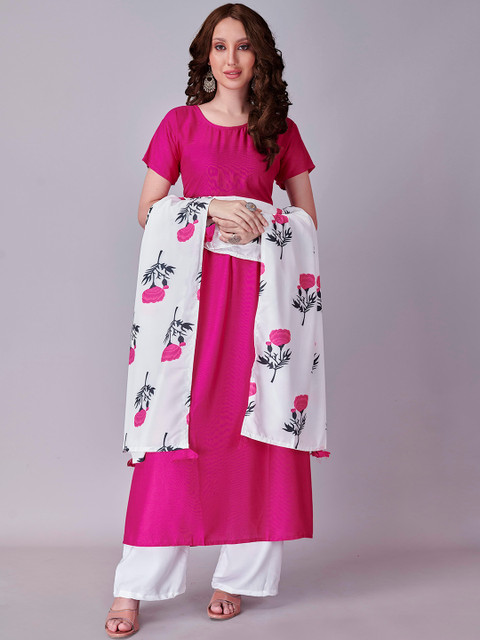 

Fashion FRICKS Women Pink Floral Kurti with Sharara & With Dupatta