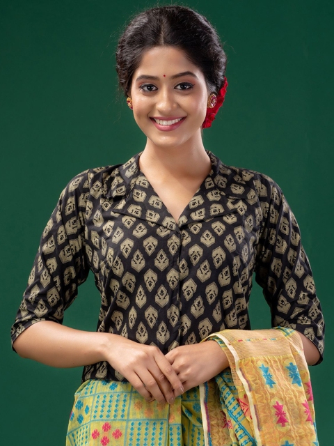

Charukriti Black Printed Saree Blouse