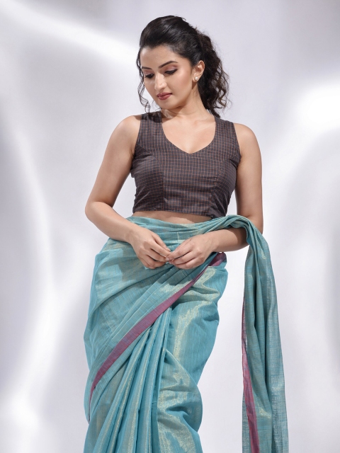 

Charukriti Brown Checked Cotton Printed Saree Blouse