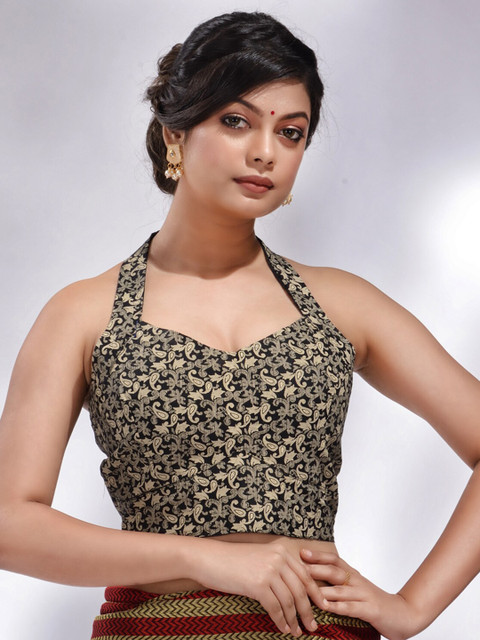 

Charukriti Women Black Cotton Halter Strap Saree Blouse