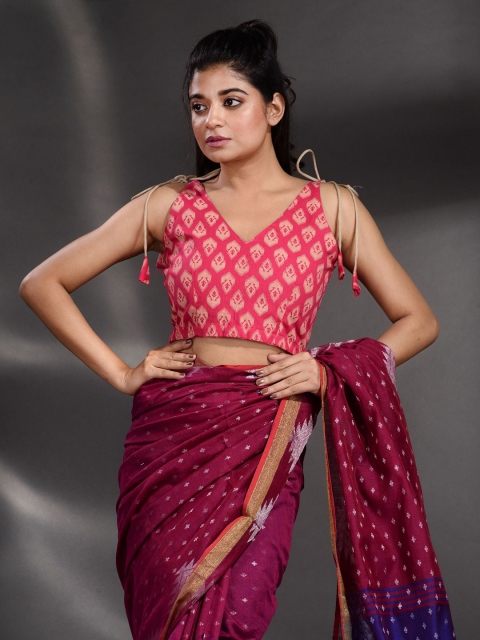 

Charukriti Women Pink Self-Design V-Neck Saree Blouse