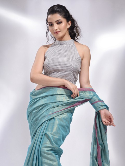 

Charukriti Black & White Checked Cotton Saree Blouse