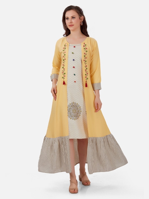 

Kiana Yellow Floral Embroidered Maxi Ethnic Dress