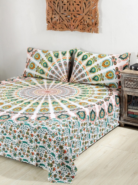 

HANDICRAFT PALACE White 144 TC Queen Bedsheet with 2 Pillow Covers