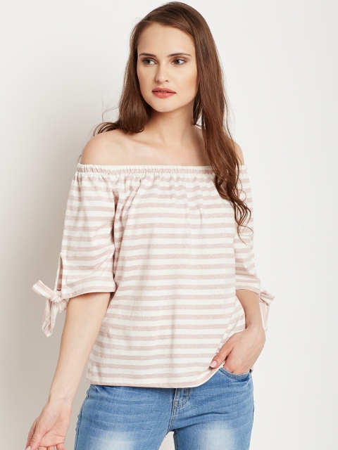 

COVER STORY Women Dusty Pink Striped Bardot Top