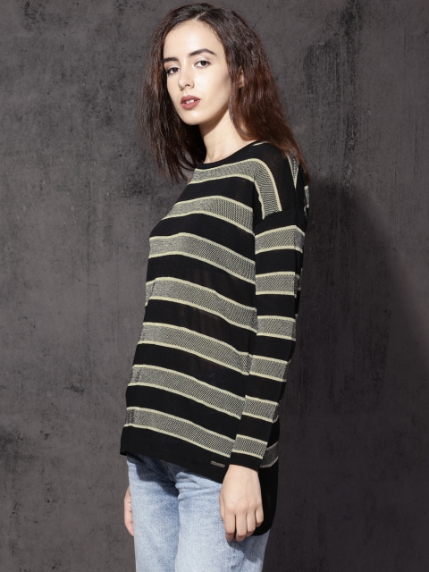

Roadster Women Black & Gold-Toned Self Design Pullover