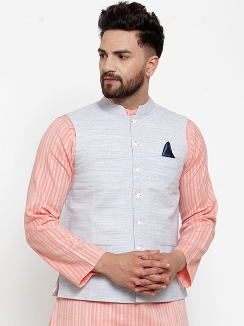 

NEUDIS Men Blue Woven Design Cotton Nehru Jackets