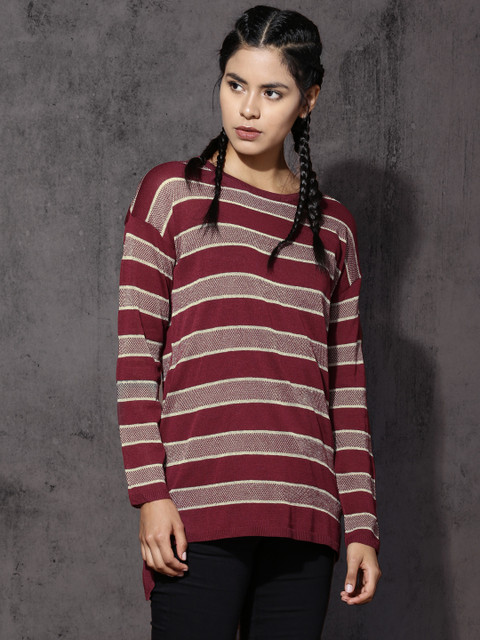 

Roadster Women Maroon & Gold-Toned Self-Design Pullover