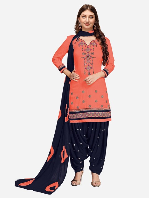 

Nivah Fashion Pink & Navy Blue Embroidered Unstitched Dress Material