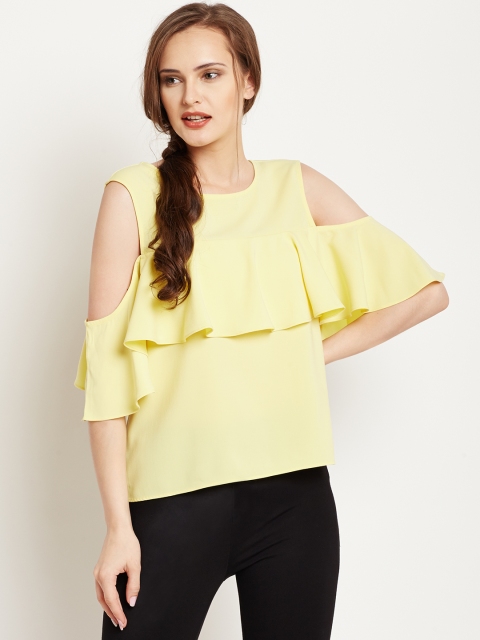 

COVER STORY Women Yellow Solid Cold Shoulder Top