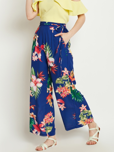 

COVER STORY Women Blue Loose Fit Printed Parallel Trousers
