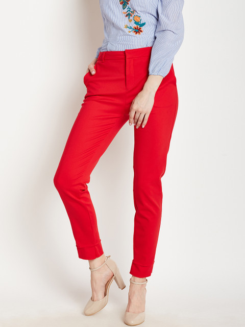 

COVER STORY Women Red Regular Fit Solid Regular Trousers