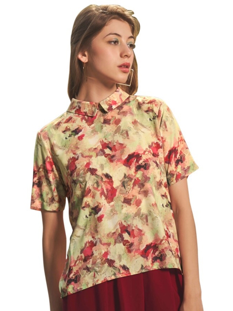 

NEOFAA Women Rose Floral Semi Sheer Printed Casual Shirt